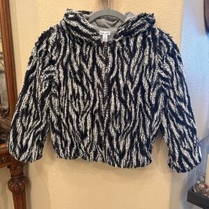 SPLENDID Girls Kids Black & White Zebra Sherpa Fuzzy Zip Hoodie Jacket Size 10